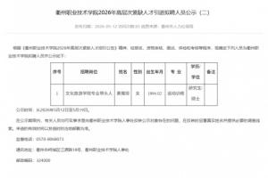 浙媒：黄雅琼拟入职衢州职业技术学院，任文化旅游学院专业带头人